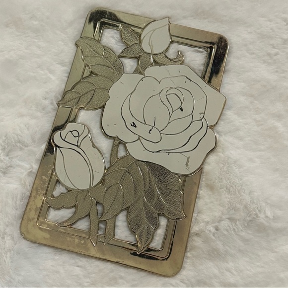 VTG MCM Trivet WMA ROGERS LTD Gold Cream Roses Japan 5.5"x 9" Wall Decor Floral - Picture 8 of 10